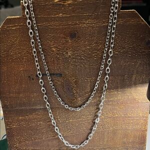 Vintage Long Silver Double Stranded Chain Necklace Sarah Coventry